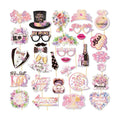 Wedding Photo Booth Props Kit, 30Pcs Romantic Watercolor Floral Handheld Cutouts, Funny Selfie Signs for Bridal Shower, Bachelorette, Engagement, Valentine's Day (Pink)