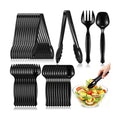 36 Pcs Disposable Plastic Serving Utensils - 9" Black Heavy Duty Serving Utensils Set, 12 Forks, 12 Tongs, 12 Serving Spoons for Buffet Party Chafing Dish Catering