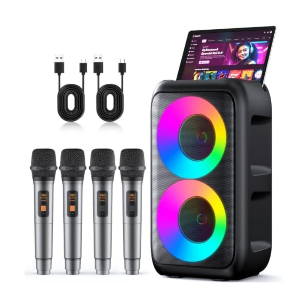 Karaoke Machine for Adults Kids, Bluetooth Speaker 4 Wireless Microphones