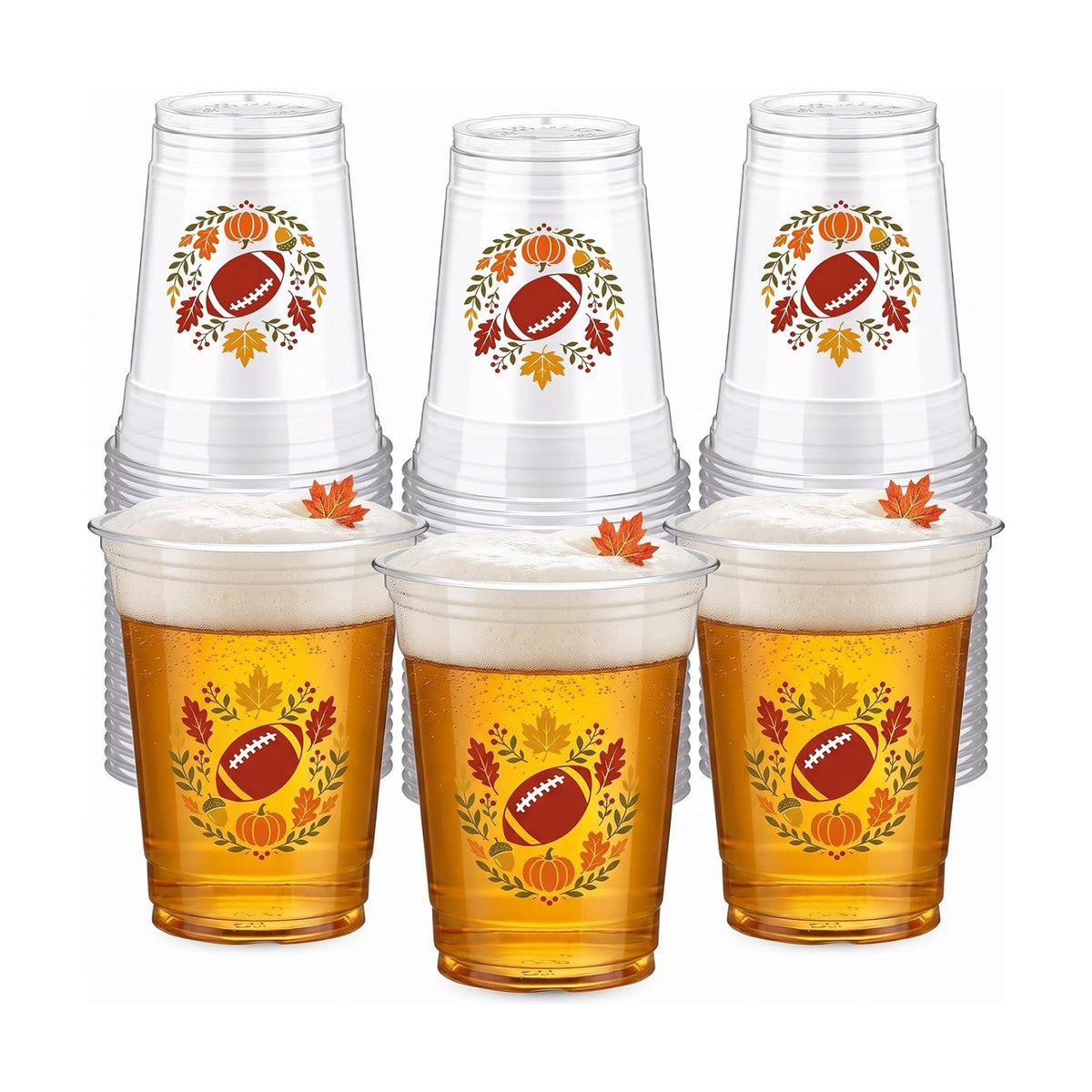 Willinglong 50 Pcs Fall Football Plastic Cups 12 oz for Party