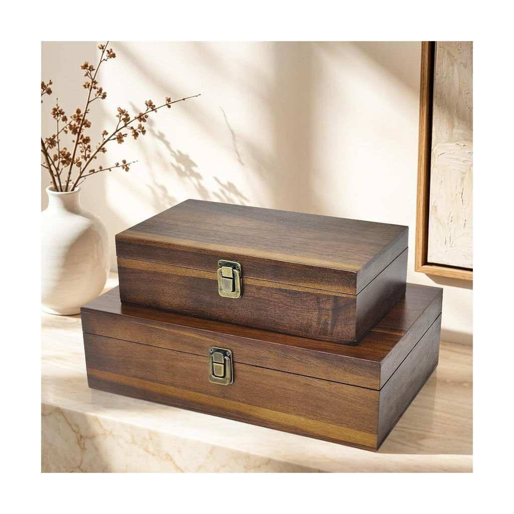 2-Pack Wooden Keepsake Boxes with Hinged Lid, 11.02 & 13.78Inch