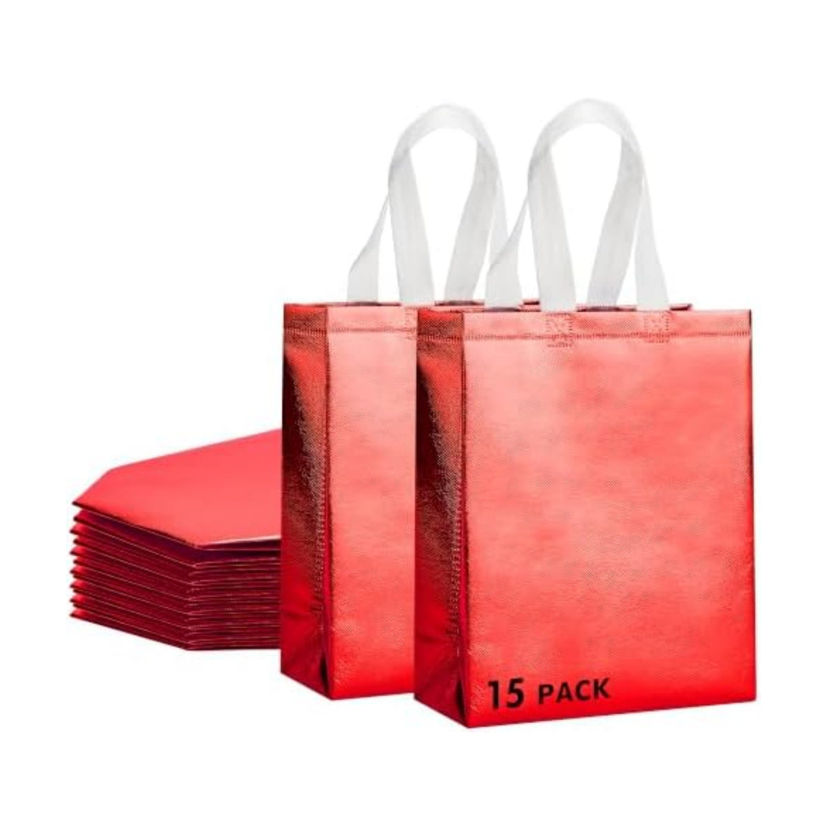 RACETOP 15Pcs Red Holographic Reusable Gift Bags with Handles, 8x4x10 Inch