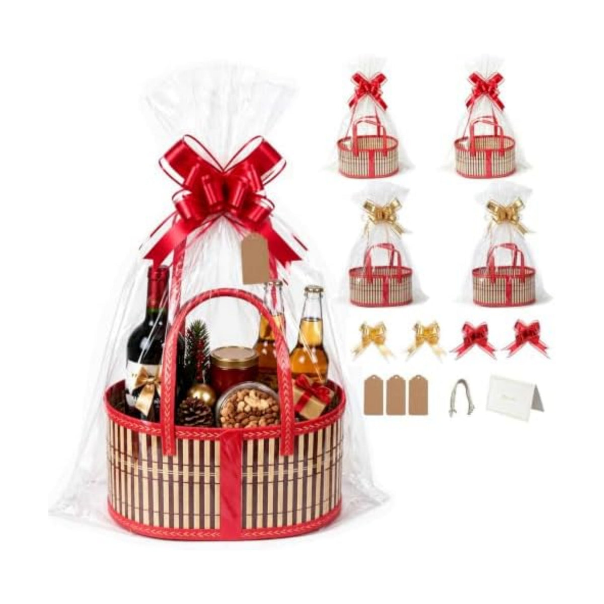 4 Set Bamboo Baskets for Gifts Empty, Foldable Woven Gift Basket Empty