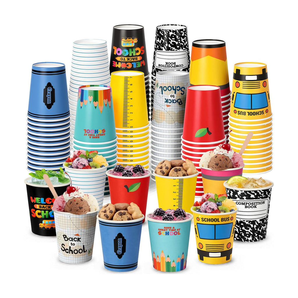 Qinyoung 120 Pcs Back to School Paper Cups 8 oz Disposable Cups Classroom Party Drinkware for First Day of School Teacher Appreciation Office Picnic Supplies