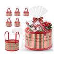 Weysat 6 Set Baskets for Gifts Empty Bulk, Large Woven Bamboo Gift Basket Kit with Handles, Bow, Wrap Bag to Fill for Raffle Thanksgiving Day Wedding Birthdays Party Wrapping (Red and Green)
