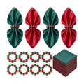 Qinyoung 8 Sets Christmas Cloth Napkins and Napkins Rings Holders Red Green