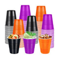 100 Pcs Bulk Halloween Plastic Cups 12 oz, Black Orange Purple Party Cups
