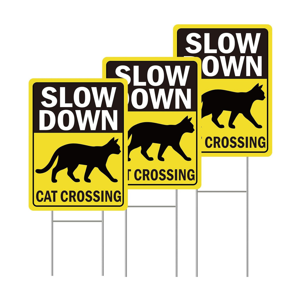 Rngmsi Slow Down Cats Crossing Yard Sign Set 3pc
