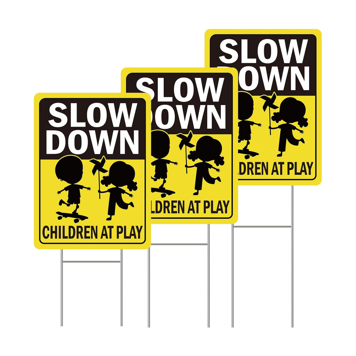 Rngmsi Slow Down Kids At Play Yard Sign Set 3pc with Ground Stakes