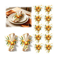 12 Pcs Fall Thanksgiving Napkin Rings Artificial Yellow Flower Golden Wheat Green Leaf Orange Autumn Foliage Wreath Napkin Ring Holder Buckles for Autumn Harvest Family Birthday Party Table Supplies
