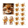 12 Pcs Fall Thanksgiving Napkin Rings Artificial Orange Yellow Flower Leaf Berry Fern Foliage Wreath Napkin Ring Holder Buckles for Autumn Harvest Wedding Birthday Family Dinner Party Table Supplies