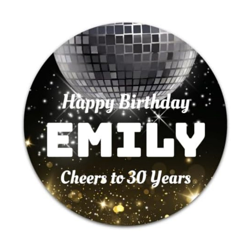 Custom Adult Birthday Stickers with Name & Age – Personalized Round Paper Labels for Milestone Birthday Party Favors, Goodie Bags, Treat Bags & Decorations (50-1000 Stickers) (Night Celebration)