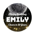 Custom Adult Birthday Stickers with Name & Age – Personalized Round Paper Labels for Milestone Birthday Party Favors, Goodie Bags, Treat Bags & Decorations (50-1000 Stickers) (Night Celebration)