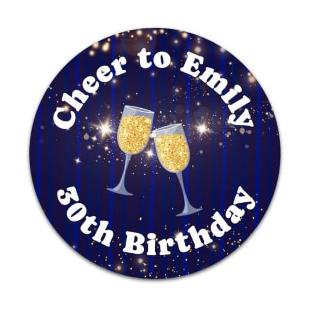 Custom Adult Birthday Stickers with Name & Age – Personalized Round Paper Labels for Milestone Birthday Party Favors, Goodie Bags, Treat Bags & Decorations (50-1000 Stickers) (Radiant Birthday)