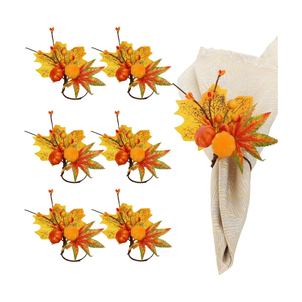 6 Pack Thanksgiving Fall Napkin Rings,Fall Table Setting Decoration
