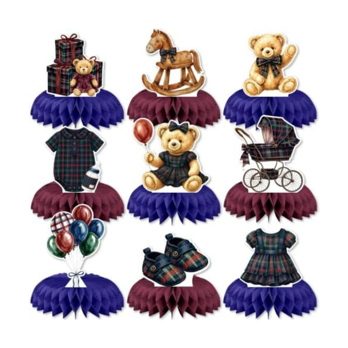 Teddy Bear Baby Shower Table Decorations, Tartan Plaid Centerpieces