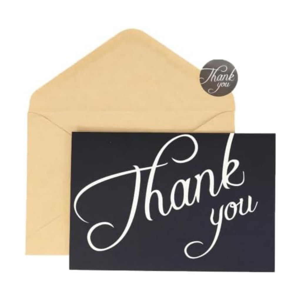 12 Pcs Black Thank You Card with White Script, 4.2x6.2 Cards Bulk