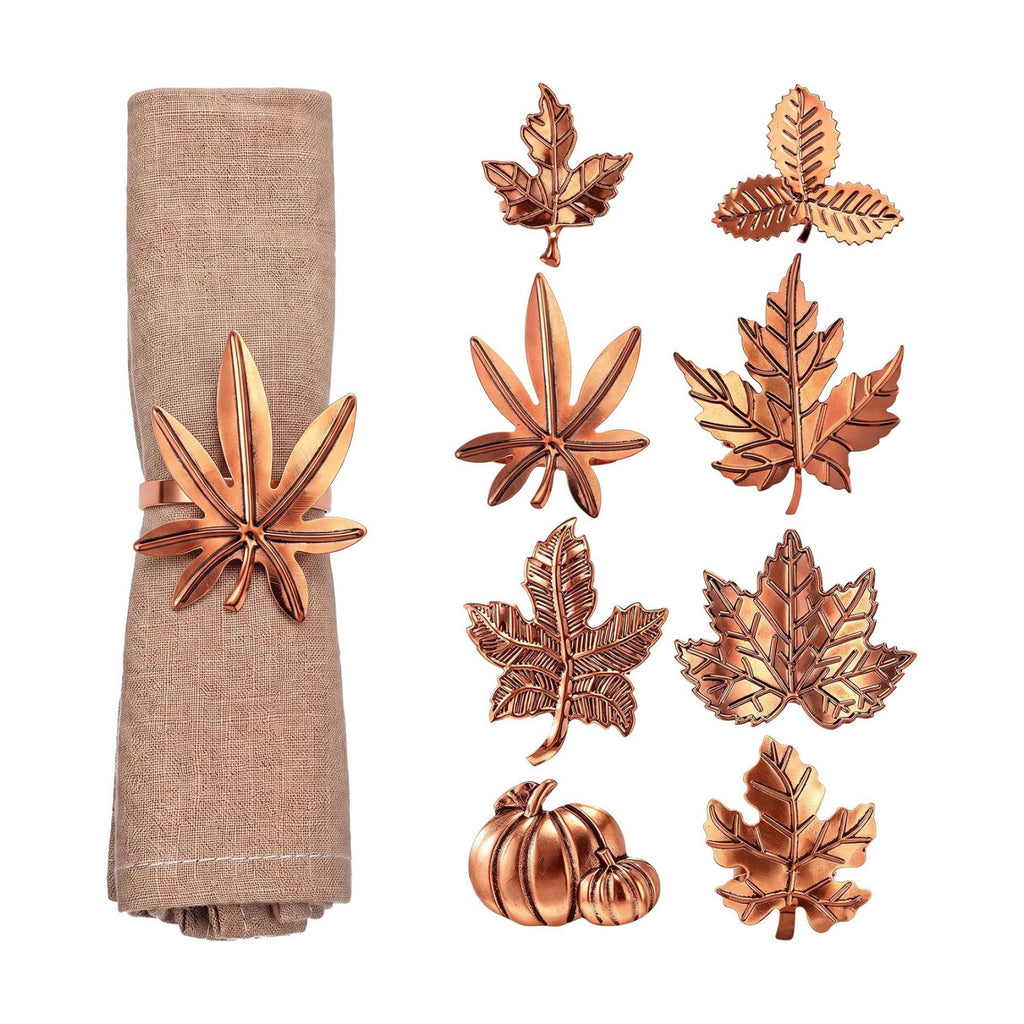 Remerry 8 Pcs Fall Thanksgiving Napkin Rings Set,Autumn Metal Holders