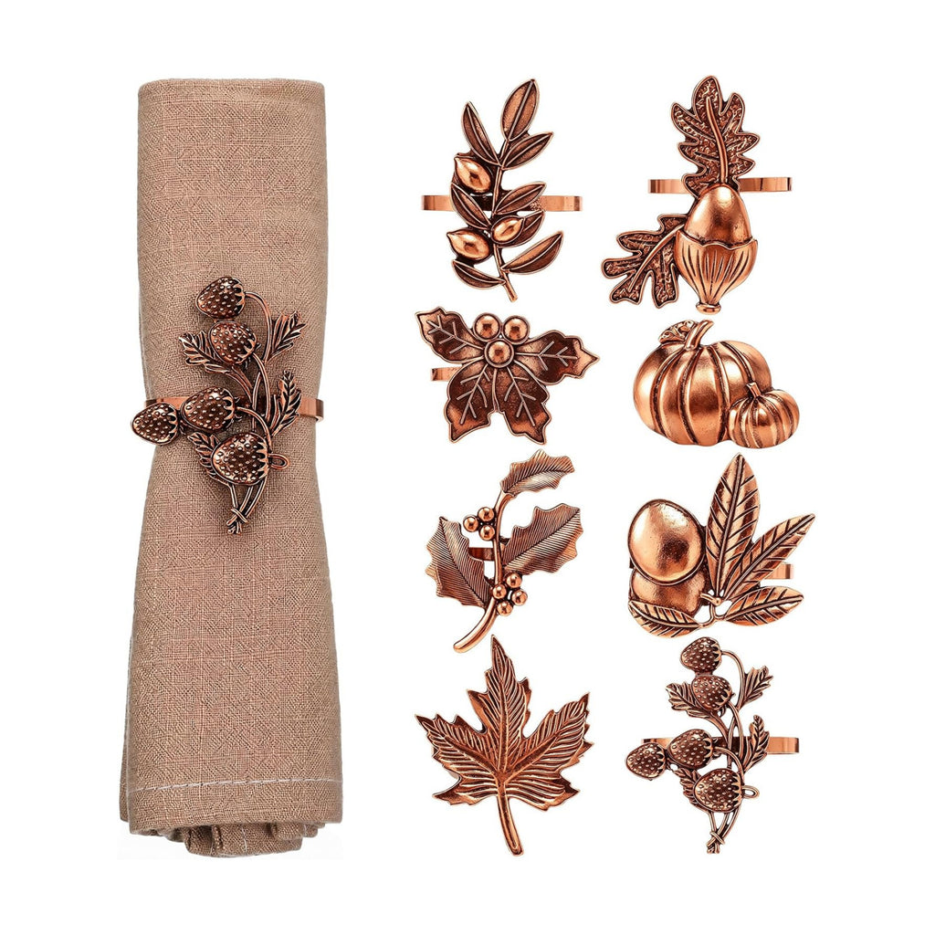 Remerry 8 Pcs Fall Thanksgiving Napkin Rings Set,Autumn Metal Holders