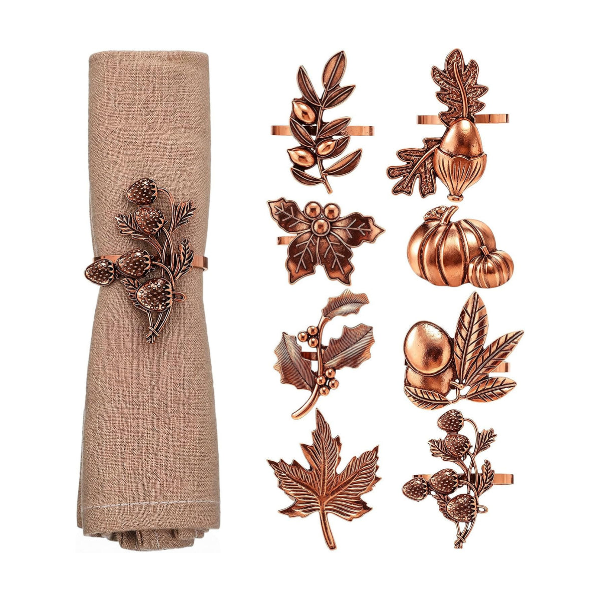Remerry 8 Pcs Fall Thanksgiving Napkin Rings Set,Autumn Metal Holders