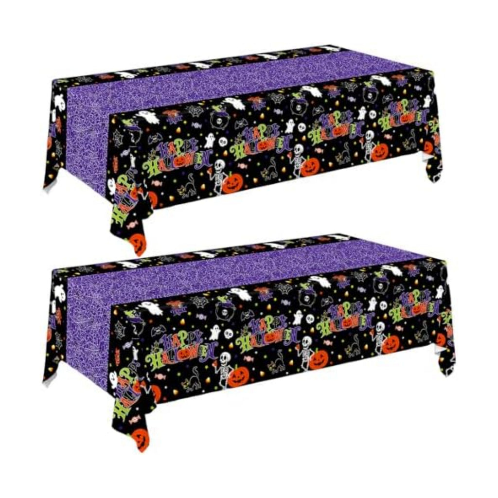 2 Pack Halloween Tablecloth, 54 x 108 Inch Disposable Plastic Table Cover, Purple Halloween Party Decorations for Halloween Decor Party Supplies
