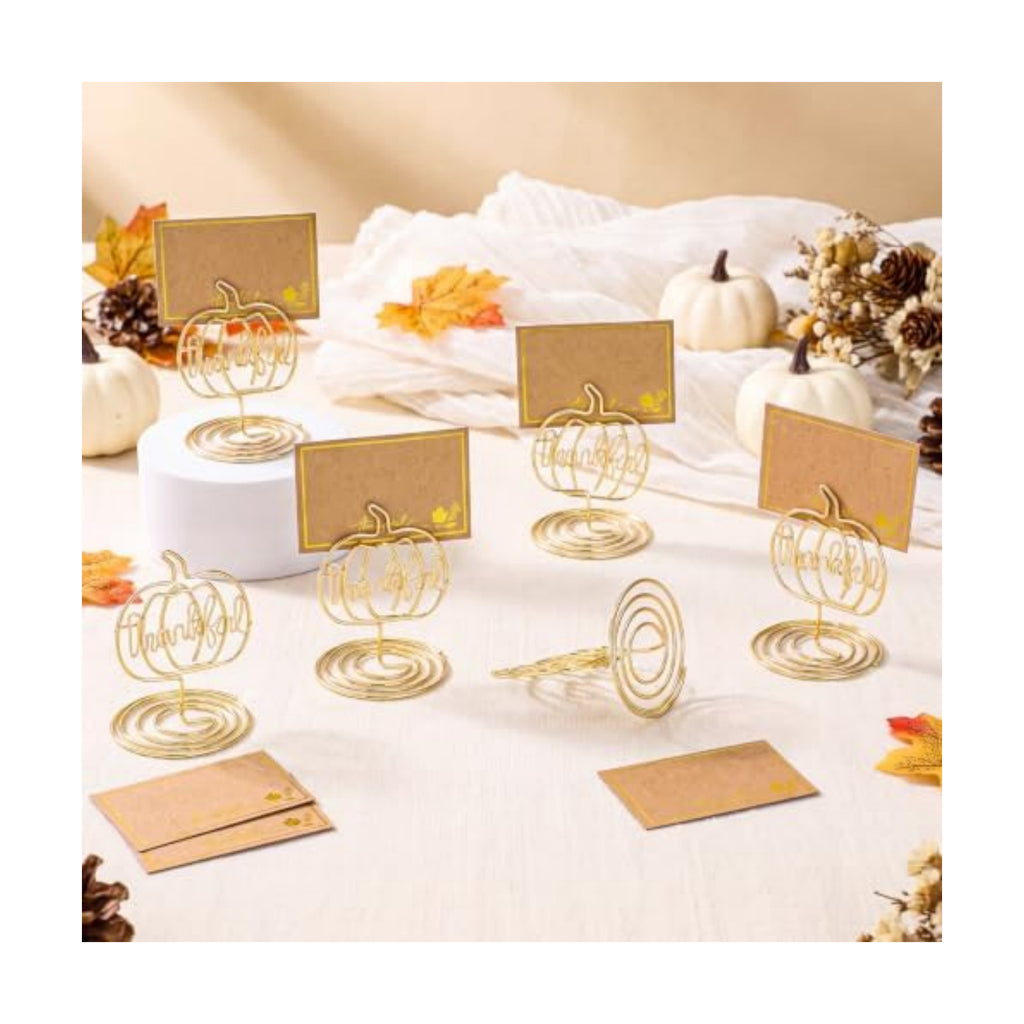 FillTouch 6 Set Thanksgiving Place Card Holders Pumpkin Photo Card Holders Decoration Fall Pumpkin Centerpiece for Table Decor Autumn Wedding Farmhouse Thanksgiving Harvest Party Supplies (Thankful)
