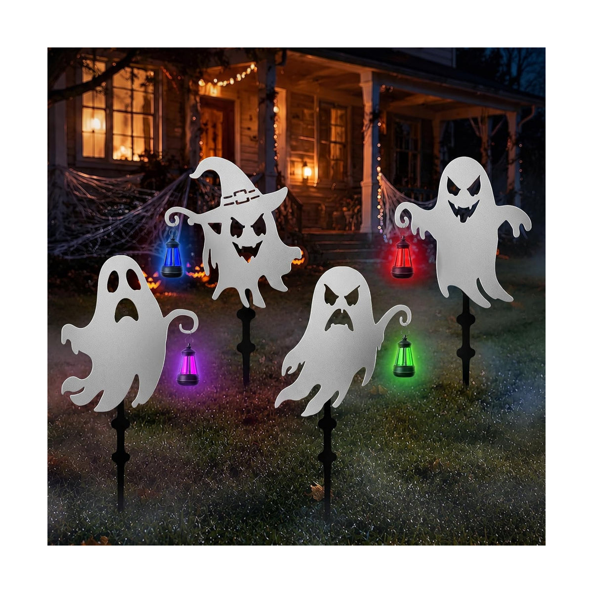 Halloween Ghost Garden Stakes, 4-Pack Solar Lighted Yard Decor