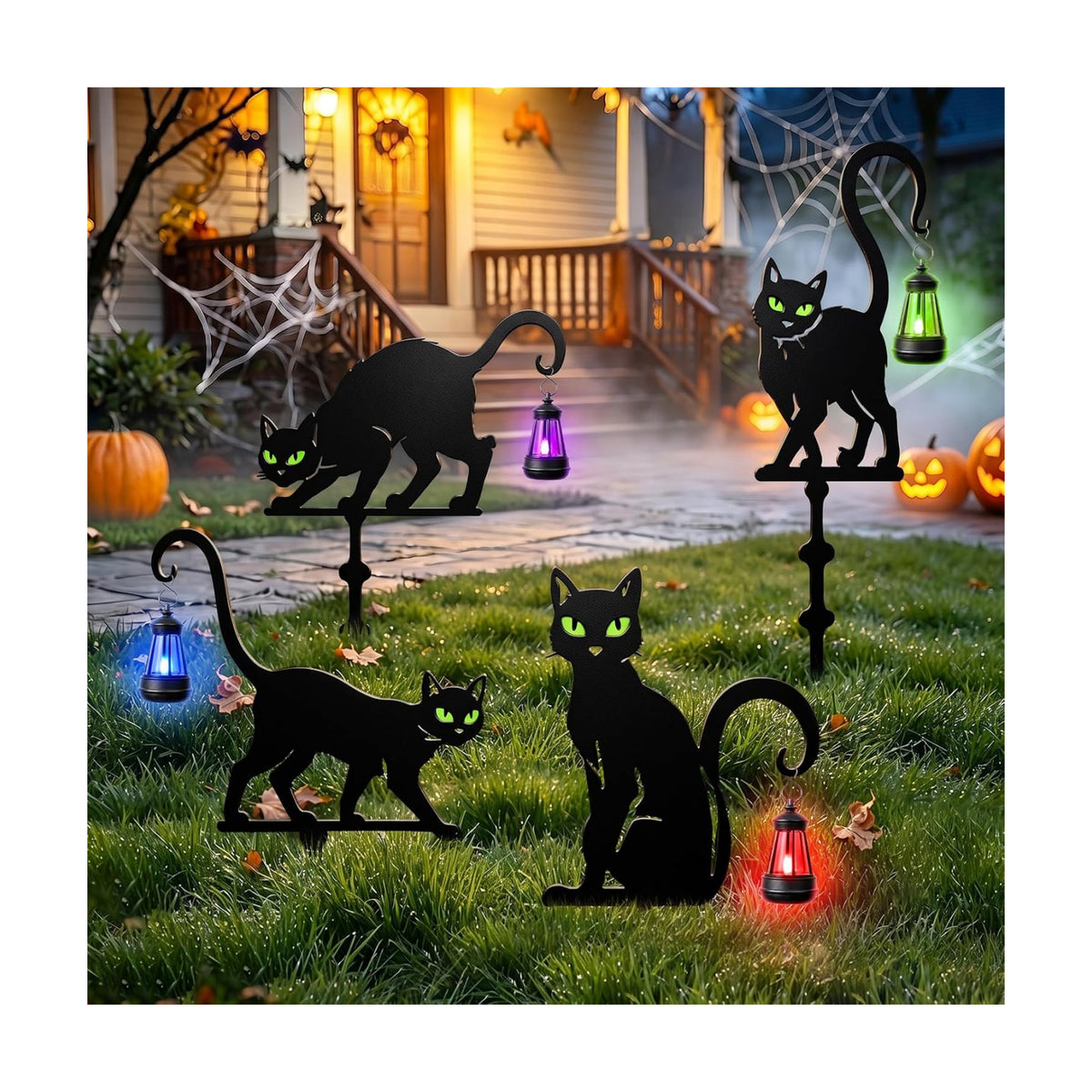 Halloween Black Cat Garden Stakes, 4-Pack Solar Lighted Yard Signs