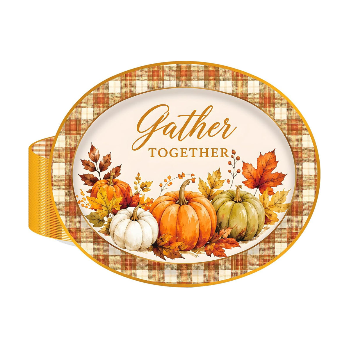 50 Pack Thanksgiving Oval Paper Plates – 12 Inch Disposable Fall Pumpkin Dinner Plates for Thanksgiving Dinner, Friendsgiving, Harvest Party and Autumn Party Supplies