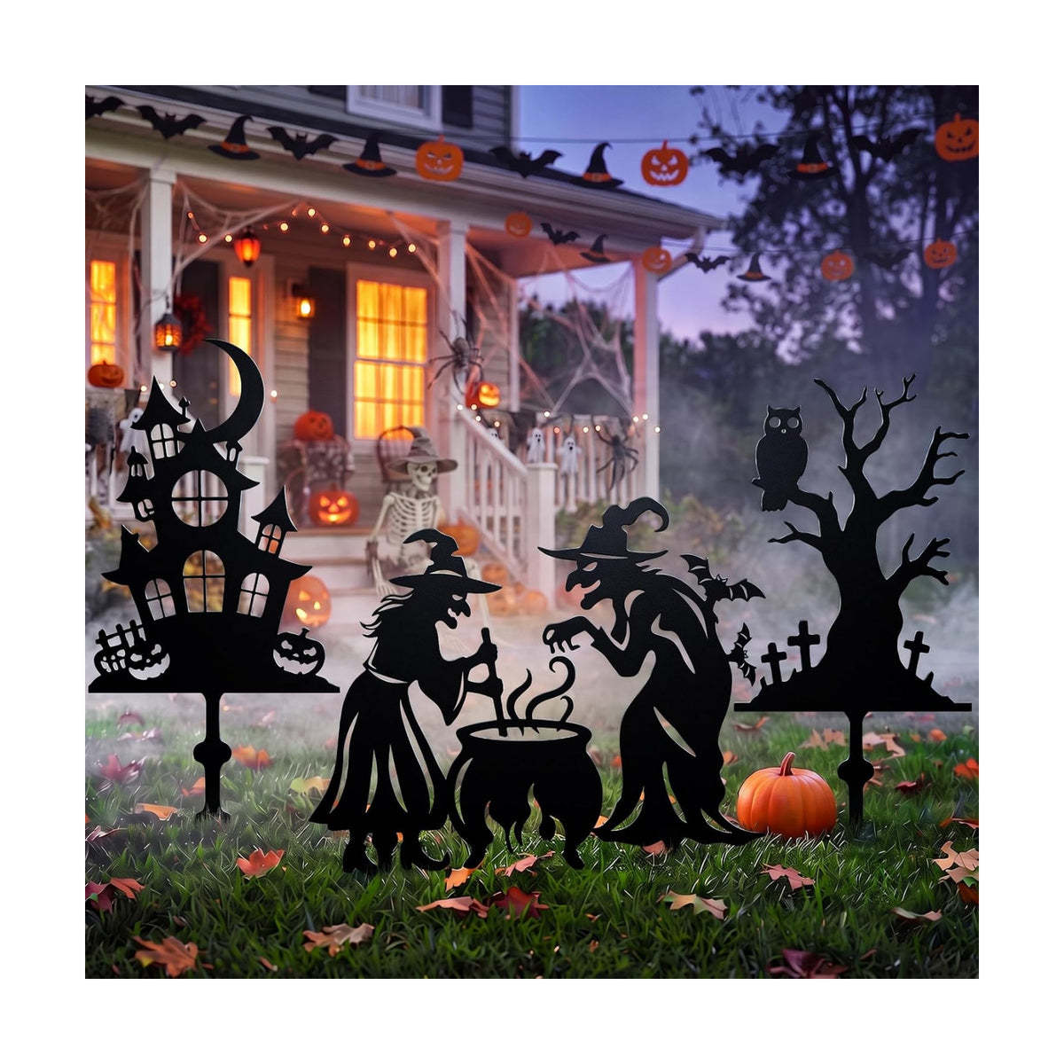 Halloween Solar Lighted Yard Stakes, 4-Pack (Witch Yard Stakes)