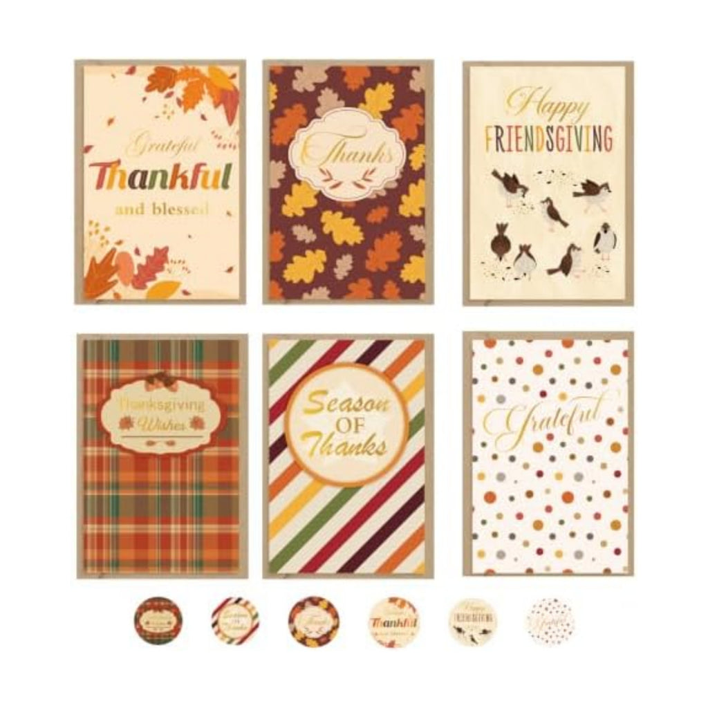 36 Pack Thanksgiving Cards with Envelopes & Stickers, 4 x 6 in, 6 Designs