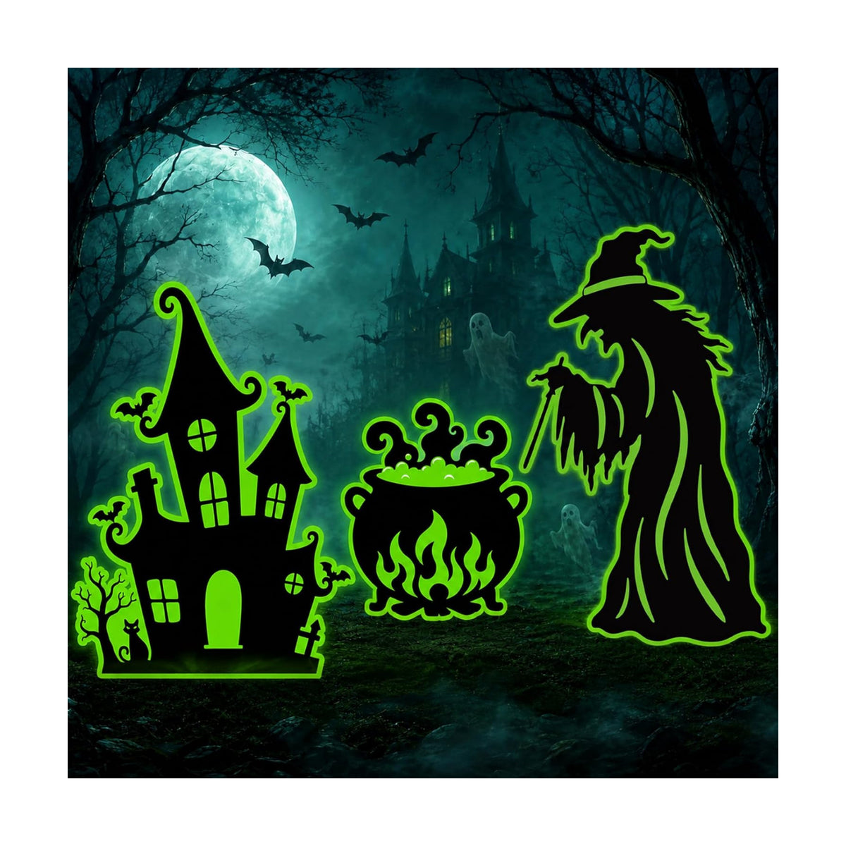 Halloween Decorations Outdoor, Witch Yard Signs with Stakes Glow In Dark