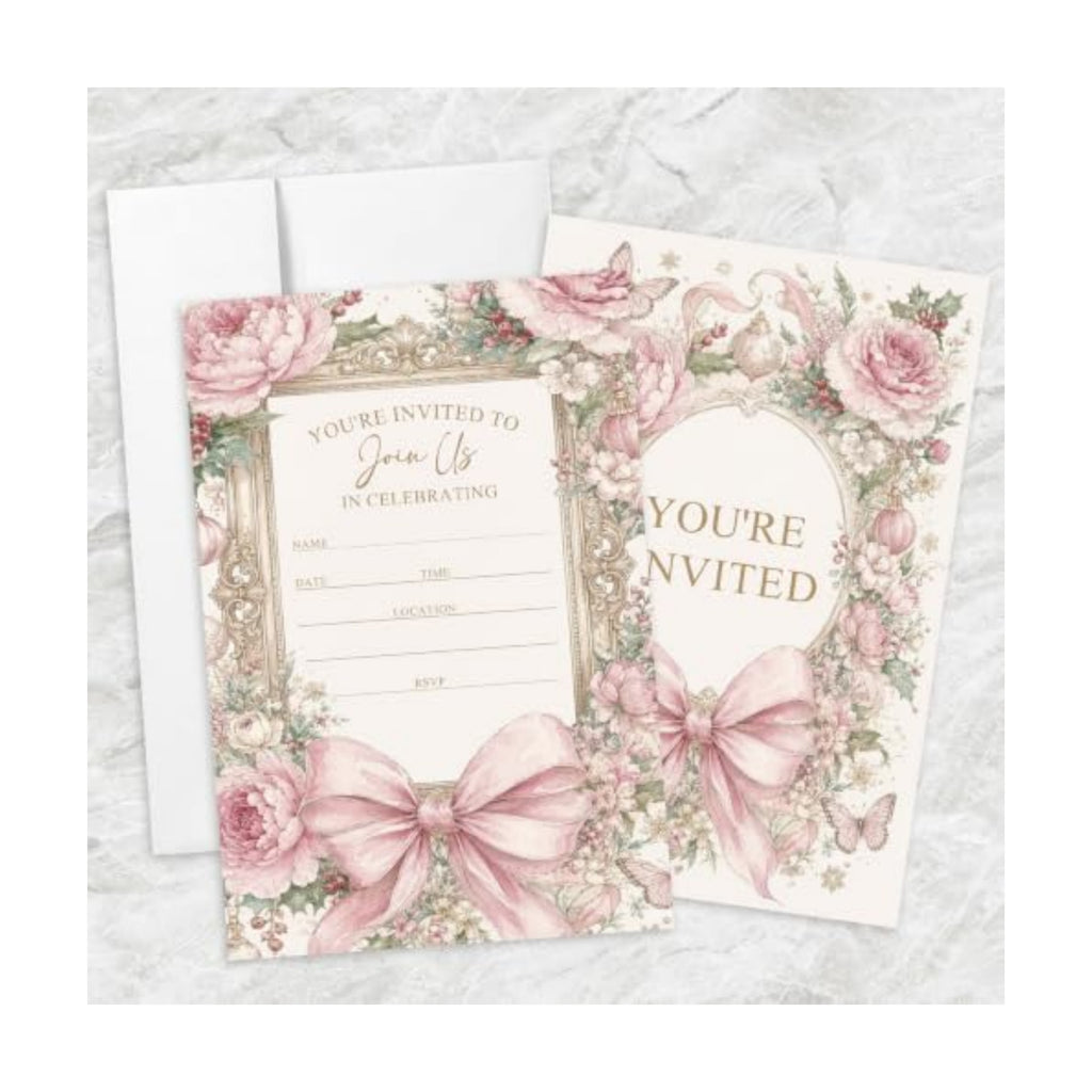 AEHIE 20 Sets Pink Floral Wedding Party Invitations With Envelopes