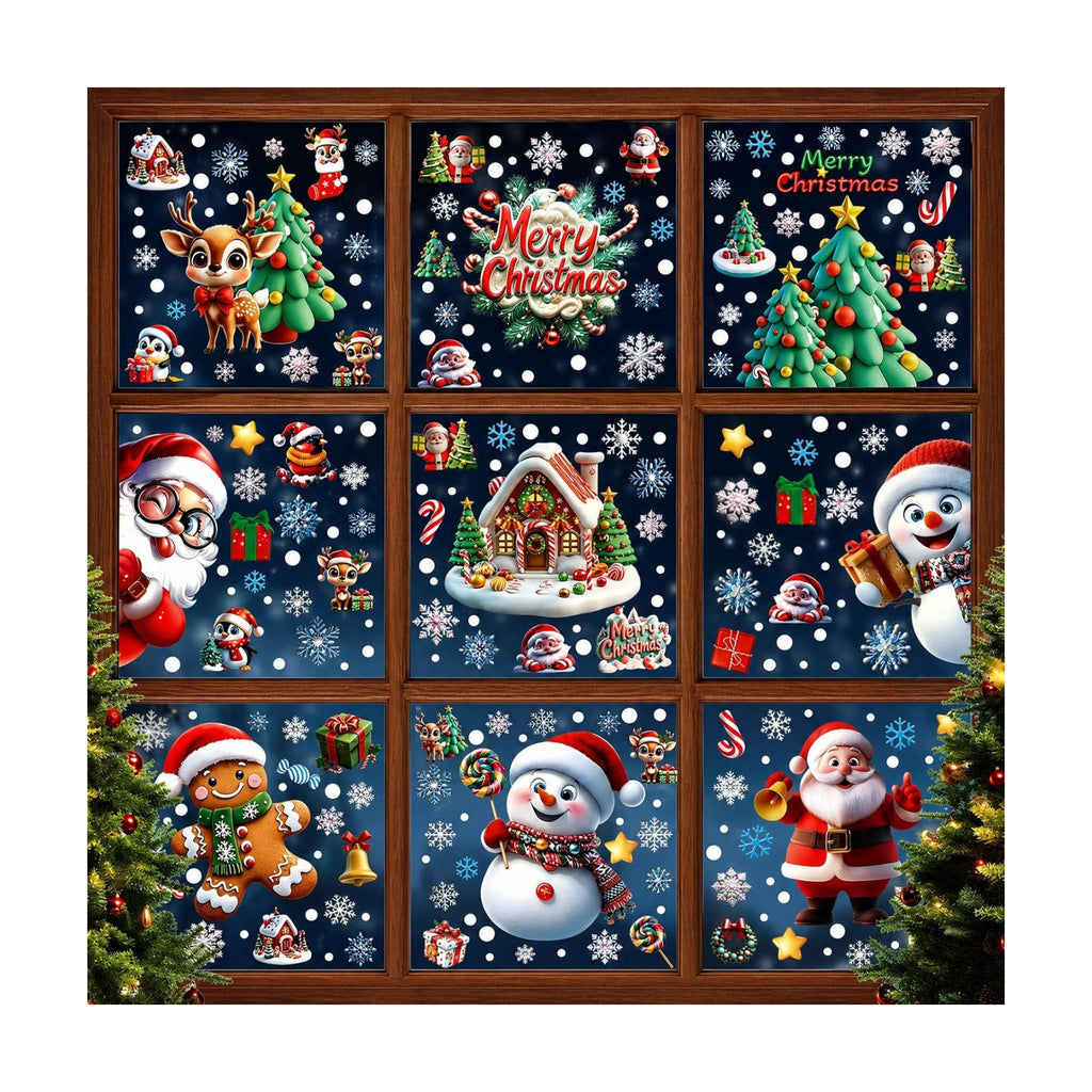 Famoby 10 Sheets 300Pcs Christmas Window Clings Decals Static Window Stickers for Christmas Snowflake Winter Holiday Home Indoor Decorations Windows Décor Christmas Decal Stickers Glass Door Decor