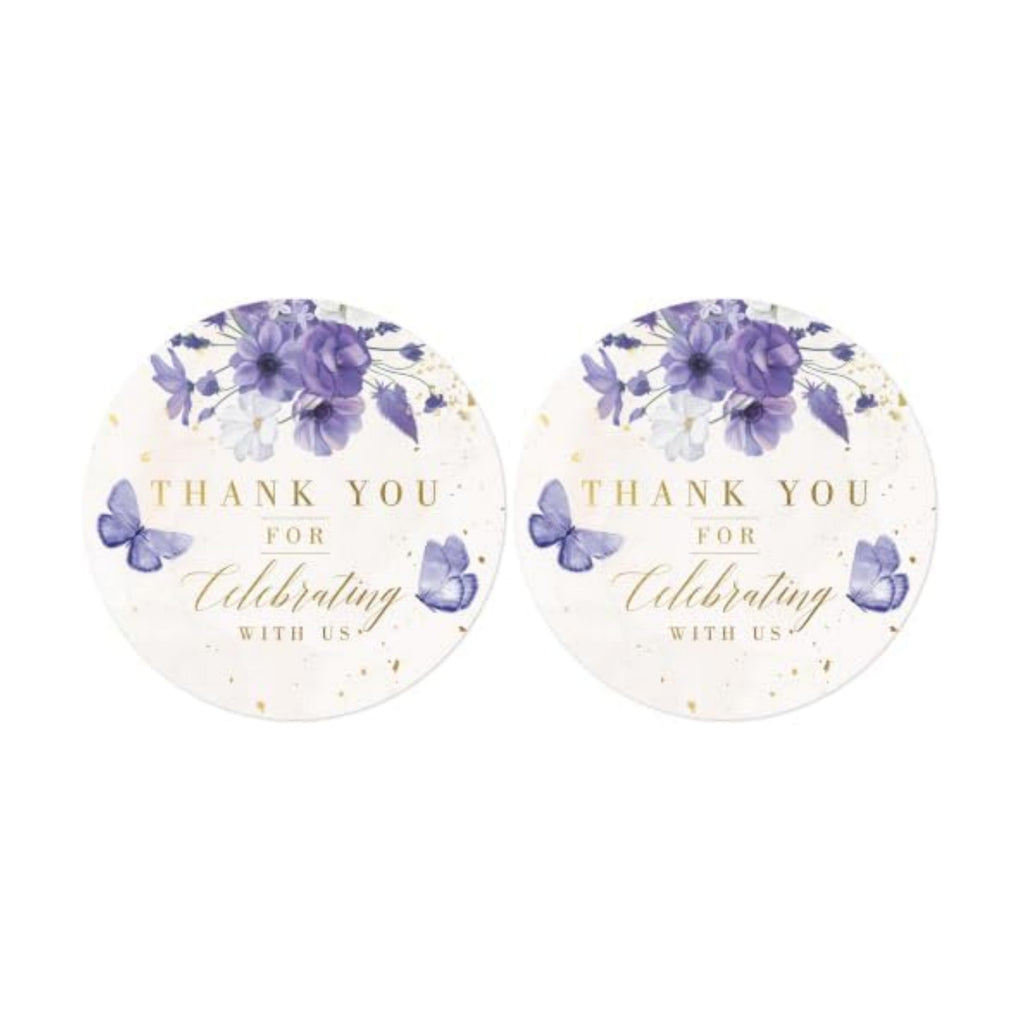 Mobiusea Creation Purple Floral Thank You for Celebrating with Us Stickers | Gold Foil Wedding Favor Stickers | 60pcs Waterproof 2" Thank You Labels for Baby Shower, Bridal Shower, Parties (Pack of 2)