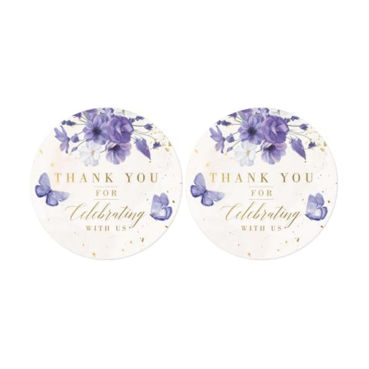 Mobiusea Creation Purple Floral Thank You for Celebrating with Us Stickers | Gold Foil Wedding Favor Stickers | 60pcs Waterproof 2" Thank You Labels for Baby Shower, Bridal Shower, Parties (Pack of 2)
