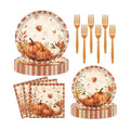 96 Pieces Fall Pumpkin Plates and Napkins, Autumn Thanksgiving Theme Maple Leaf Disposable Tableware with Paper Plates Napkins and Forks for Autumn Harves Thanksgiving Party Supplies - Serves 24