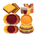 350 Pcs Orange Brown Fall Party Supplies - Red Orange Yellow Autumn Tableware set Include Gradient Scalloped Plate Napkin Cup & Cutlery for Thanksgiving, Fall Wedding, Harvest Party