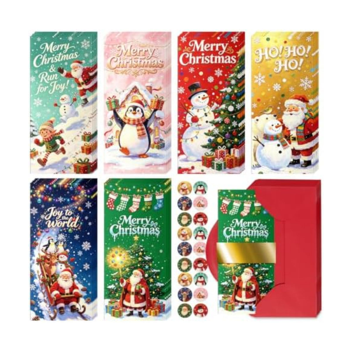 24 Pack Christmas Money Card Holders, 6 Unique Festive Xmas Designs Snowman Polar Bear Santa Reindeer Tree Cash Gift Cards, Includes Envelopes & Stickers, Xmas Cash Check Gift Card Holders for Holiday Present