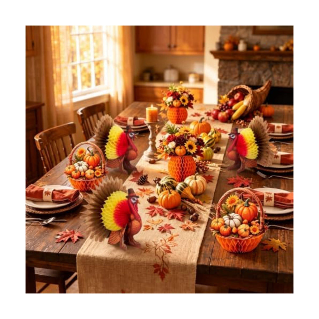 Thanksgiving Honeycomb Centerpieces 3D Turkey Pumpkin Fall Party Table Decor
