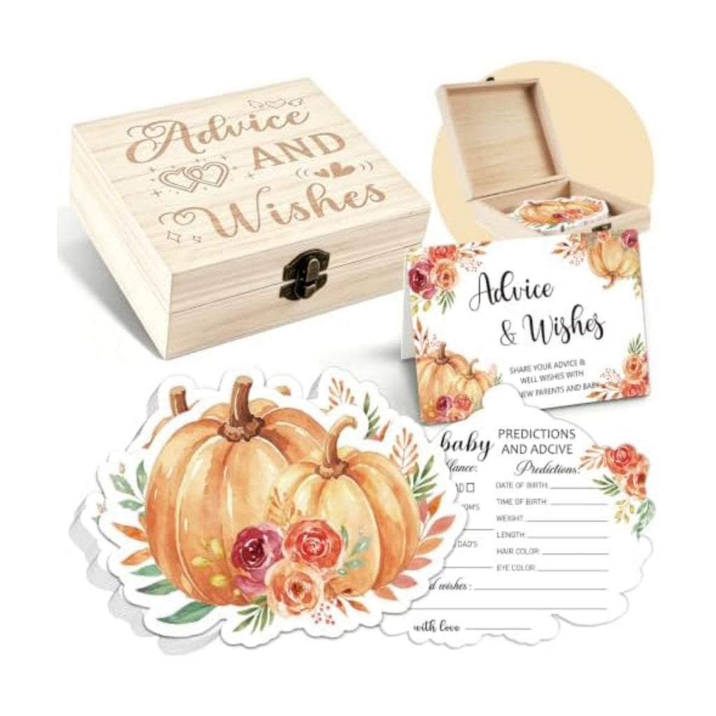 50 Pcs Fall Baby Prediction Advice Cards with Wooden Keepsake Box