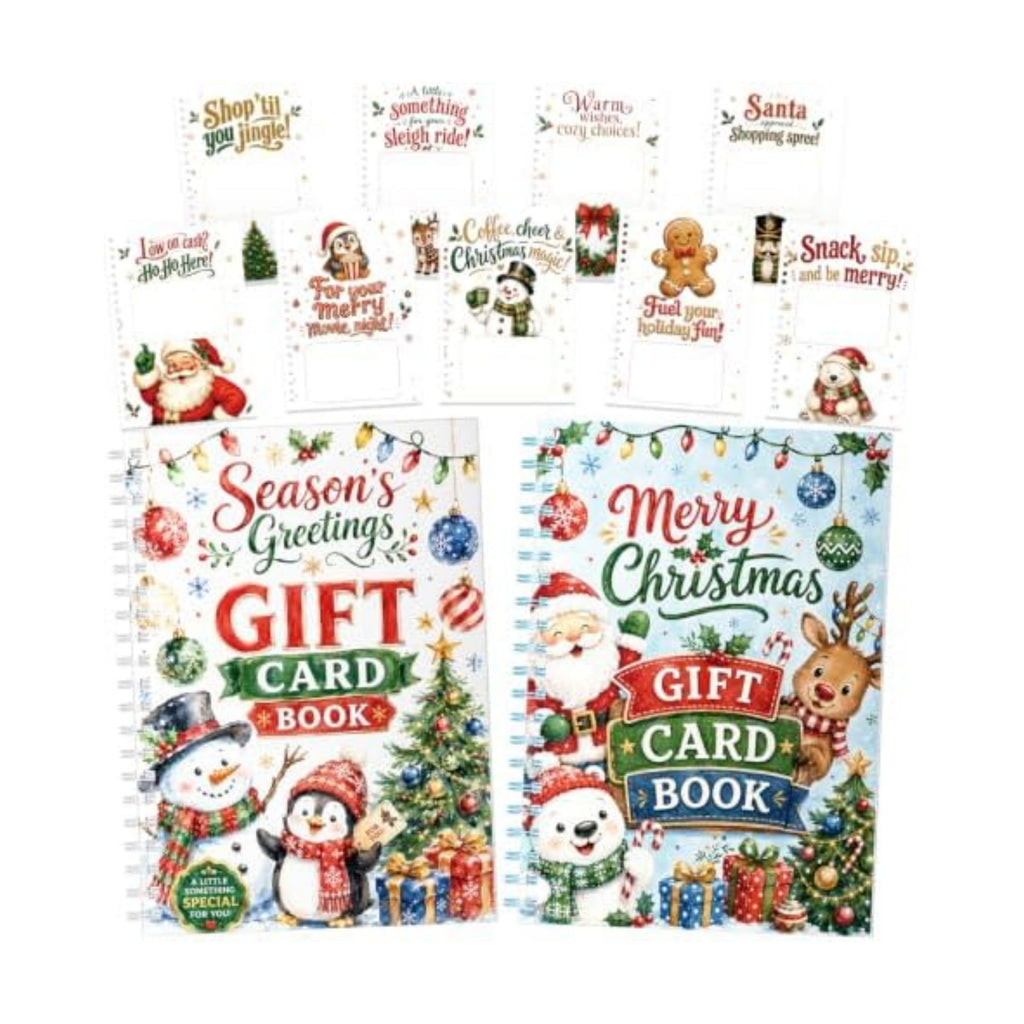 JWSCYSY 2 Pack Cute Christmas Gift Card Book for Kids, 5.5x7.8 Spiral Bound Merry Christmas Gift Card Holder Book, DIY Personalized Xmas Gift Card Book for Family Friends Students (Blue, White)