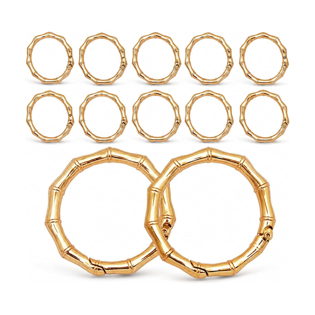 Gold Bamboo Napkin Rings Set of 12 for Weddings and Holiday Tables