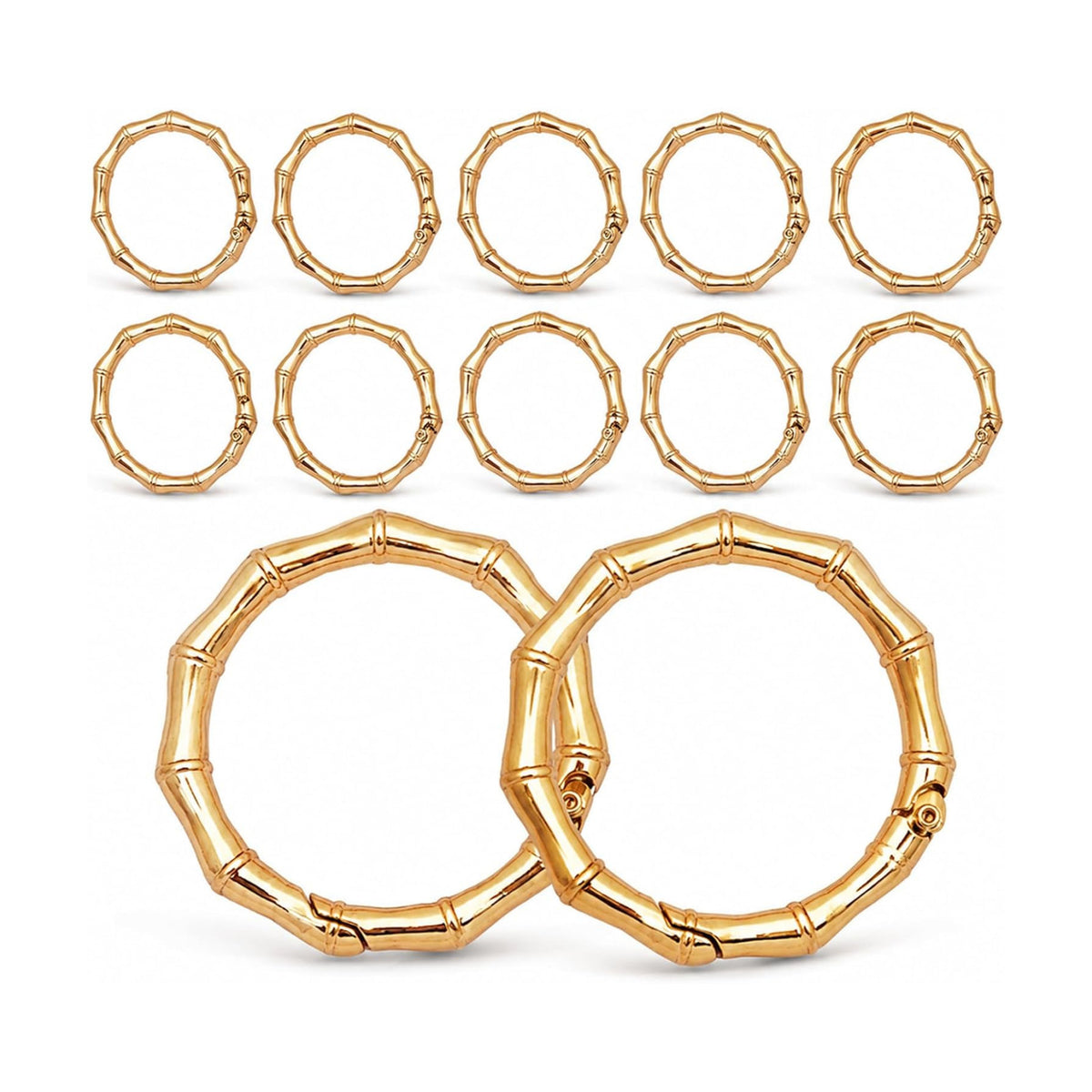 Gold Bamboo Napkin Rings Set of 12 for Weddings and Holiday Tables