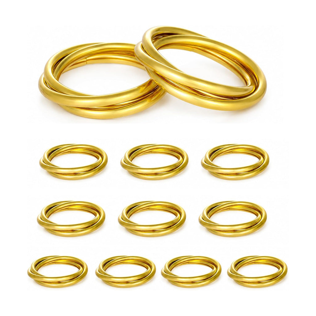 Gold Triple Ring Napkin Rings Set of 12 for Weddings and Table Settings