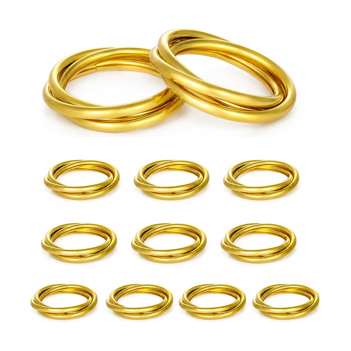 Gold Triple Ring Napkin Rings Set of 12 for Weddings and Table Settings