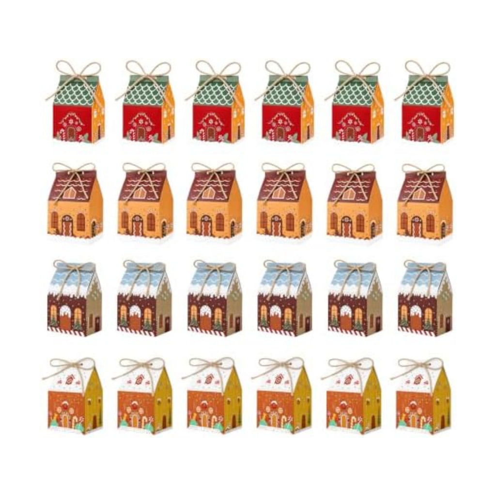 ONESING 24 Pcs Small Christmas Treat Boxes, Mini Gingerbread House Candy Boxes for Party Favors, Treats Packaging, Goodie Bags, Holiday Snacks, Xmas Decor
