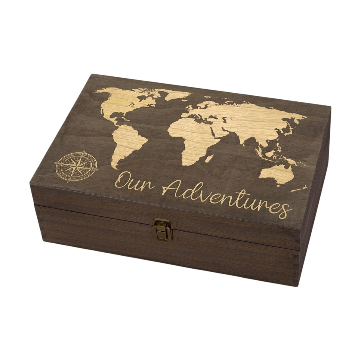 Our Adventure Engraved Wooden Keepsake Box, Memory Storage Box with Inside Engraving, Wooden Treasure Box for Travel Memories, Photos, Souvenirs, Couples & Special Moments, X-Large 14.15 x 9.5 x 4.5"