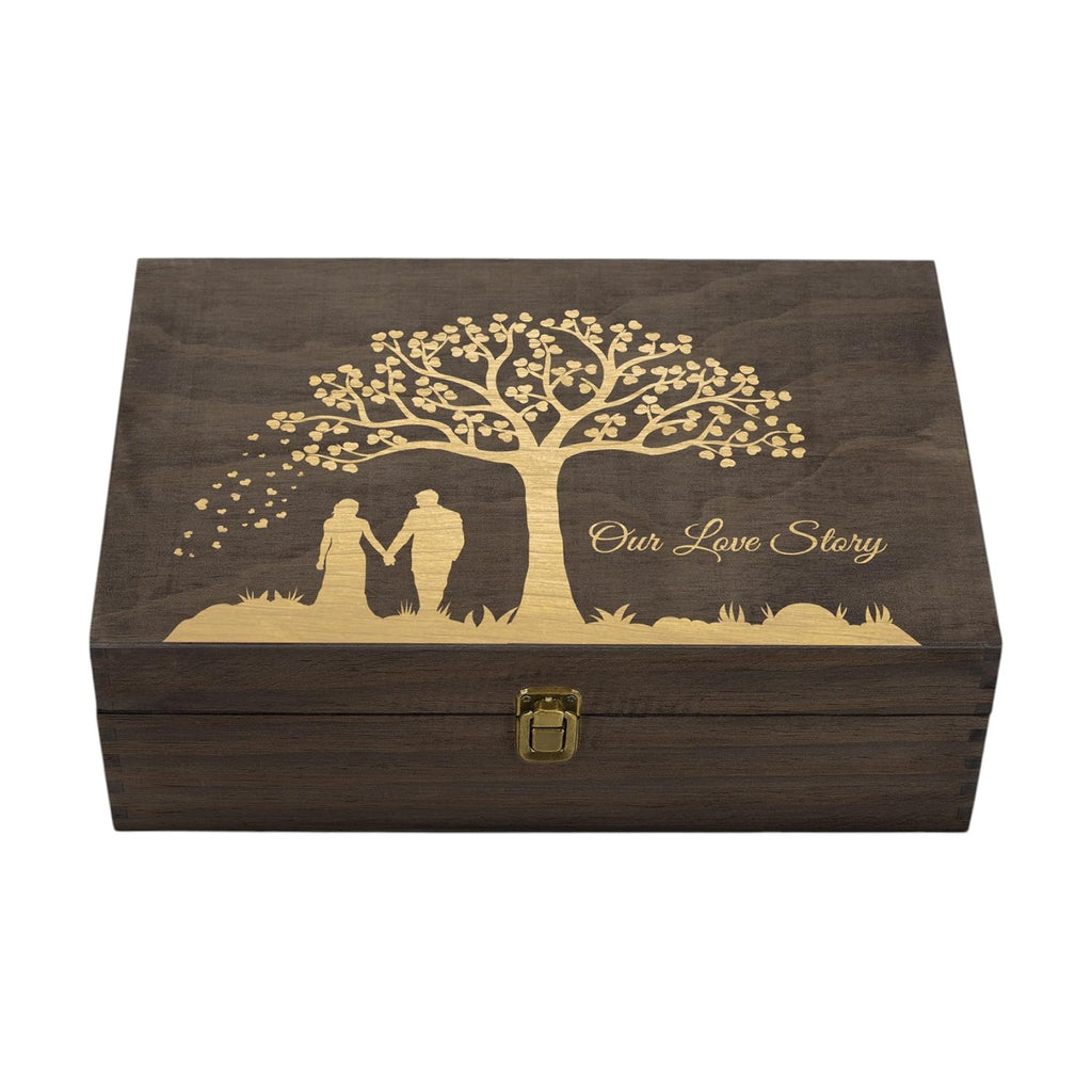 Wedding Engraved Wooden Keepsake Box, Our Love Story Memory Box with Inside Engraving, Wedding Gift Box for Photos, Letters & Precious Couple Memories, X-Large 14.15 x 9.5 x 4.5 Inch
