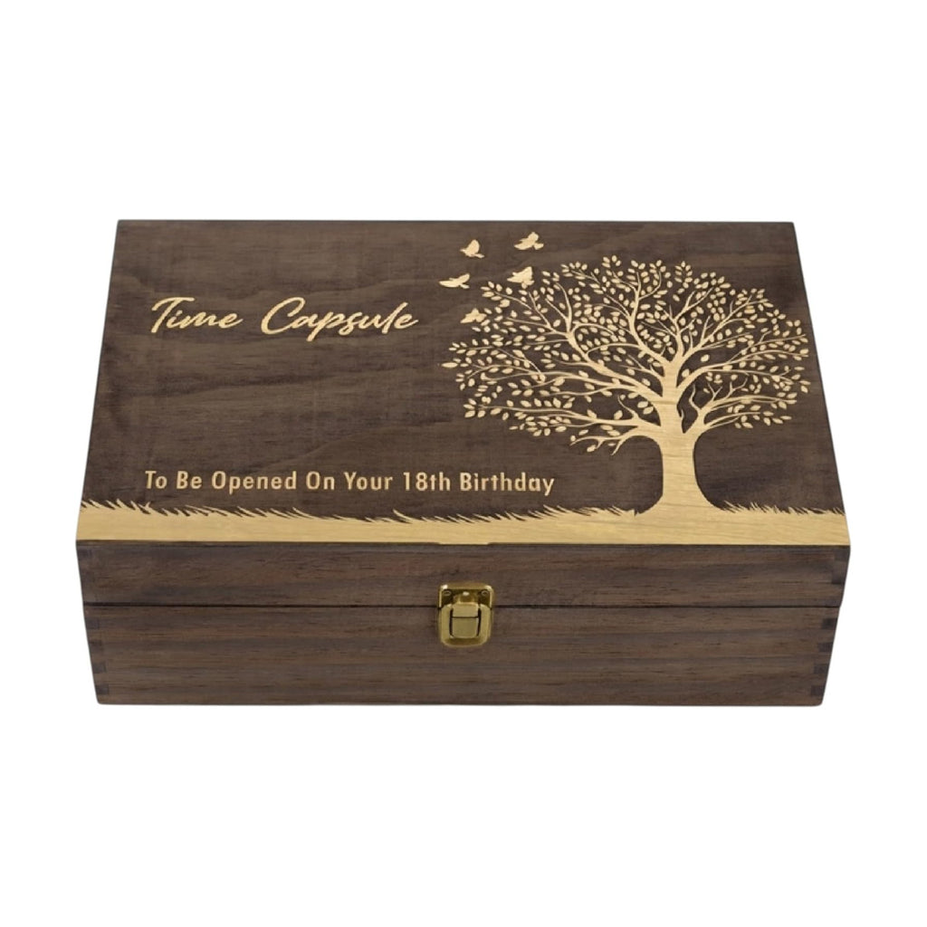 Time Capsule Engraved Wooden Keepsake Box, Memory Box to Be Opened on 18th Birthday with Inside Engraving, Baby Milestone Storage Gift for Photos, Cards & Precious Keepsakes X-Large 14.15 x 9.5 x 4.5"